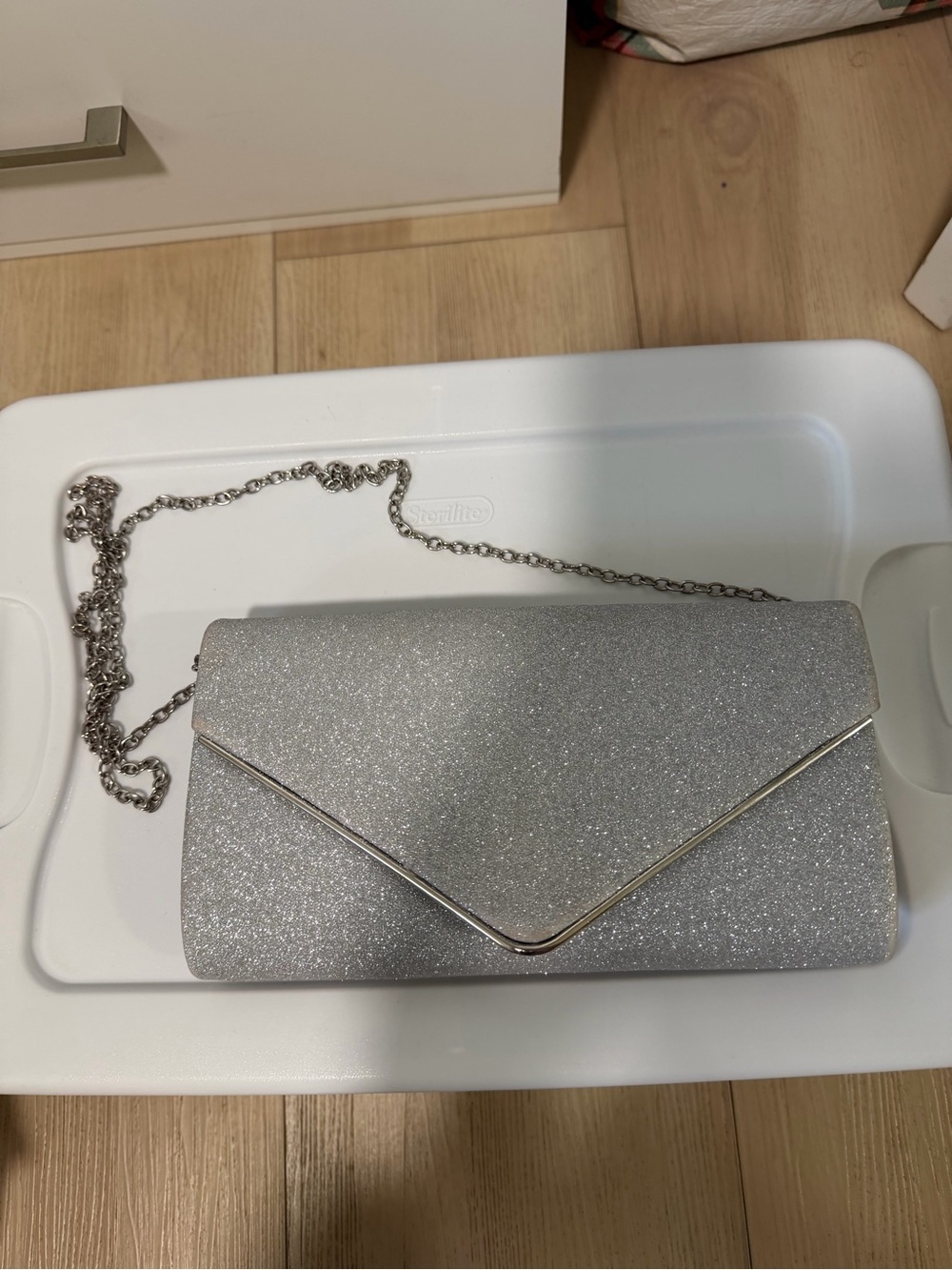 Silver Glitter Envelope Crossbody Clutch